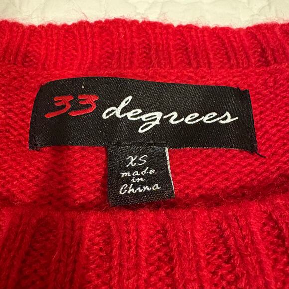 33 DEGREES X-Mas Tunic Sweater Red Sz XS Candycane Elf Cool Snowman Dimensional - Picture 5 of 10